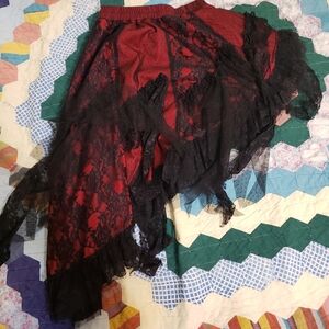 Assymetrical Black And Red Lace Skirt